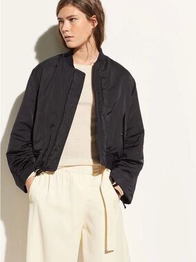 Vince Parachute Black Satin Bomber Jacket Small